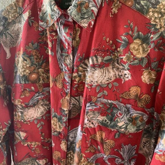 Hunt Club Women's Medium Red Nature Themed Collared Long Sleeve Button Up Top - Picture 15 of 16